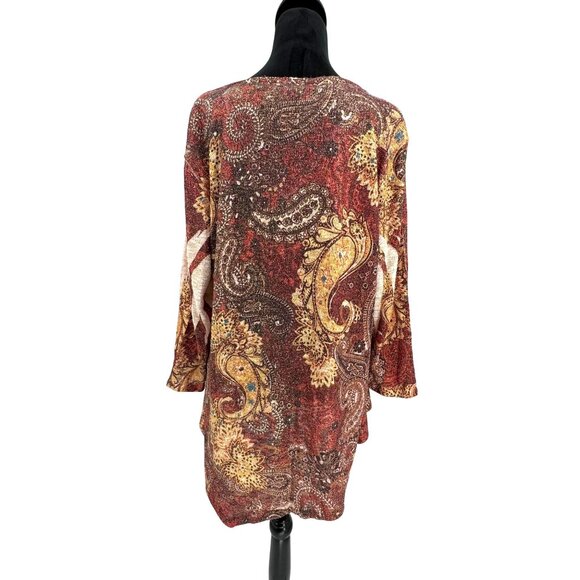 Reba Tunic Top Knit Woman Size 3X Paisley Asymmetrical Hem Boxy Embellished Long - Picture 6 of 7